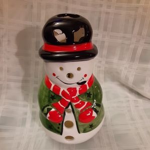 Mr. Snowman Candle Holder Ceramic App 7" Tall